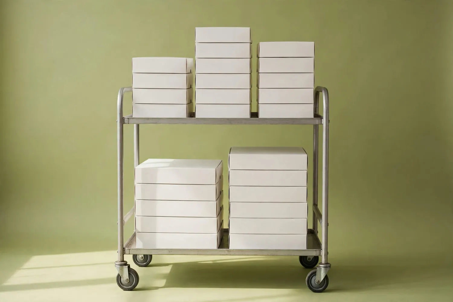 Boxes on a trolley ready for collection