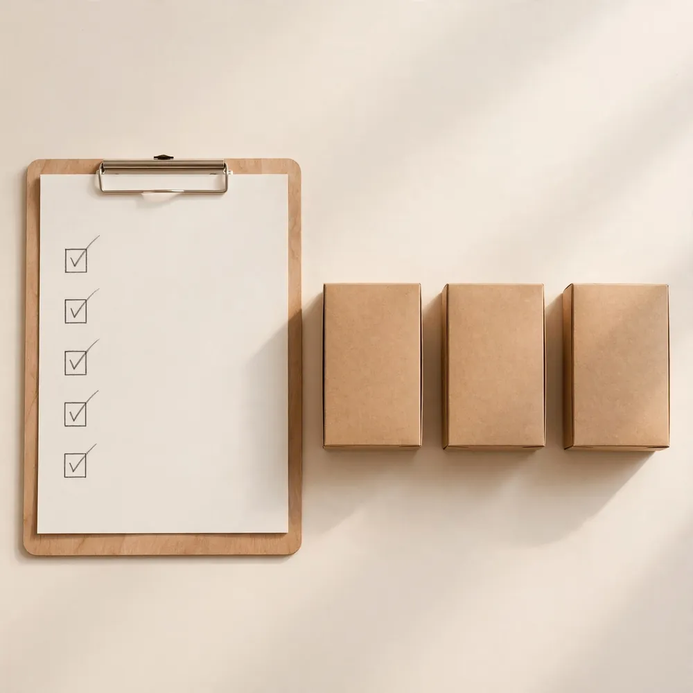 A checklist beside boxes