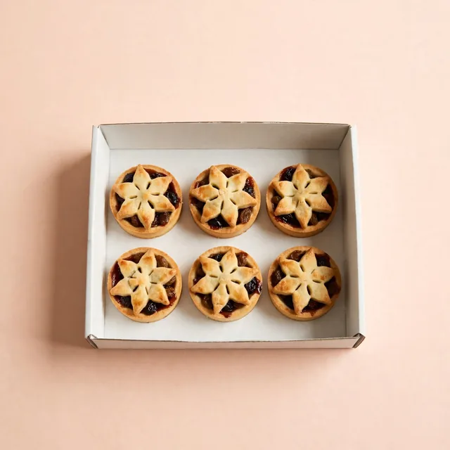 Six fruit mince tarts in a plain box