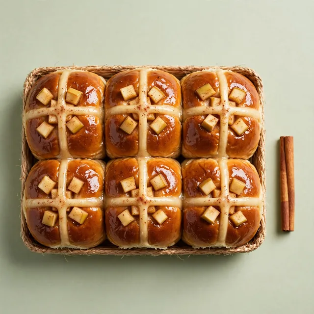 Six apple and cinnamon hot cross buns
