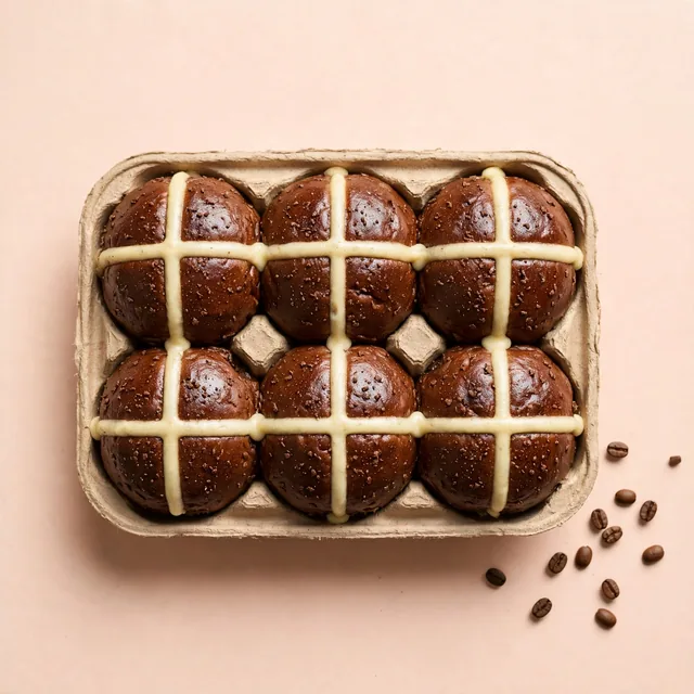 Six mocha hot cross buns