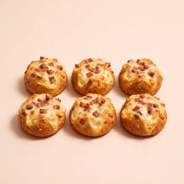 Six cheese and bacon rolls